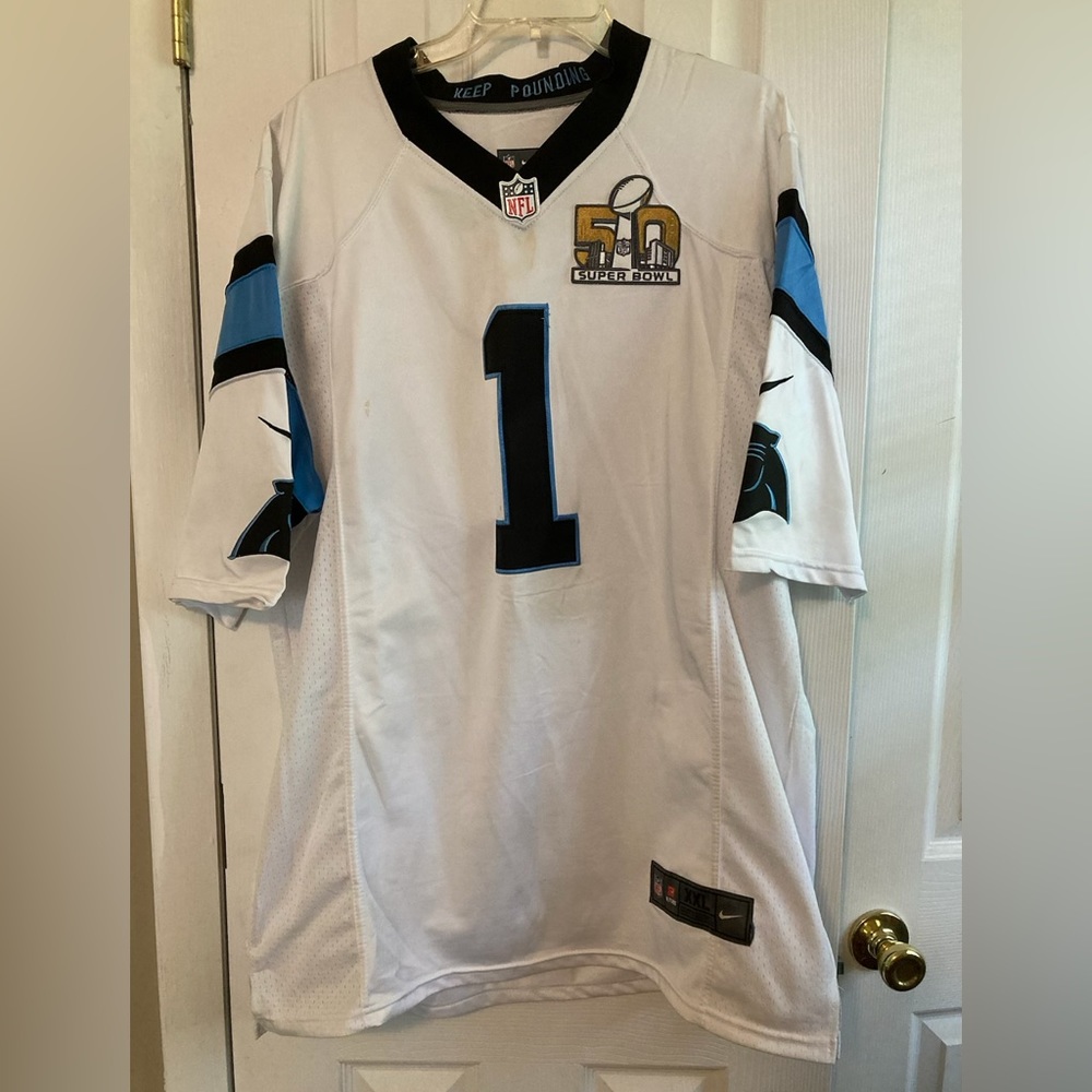 Super Bowl 50th anniversary Cam Newton Panther's jersey xxl